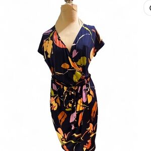 Maggy London Navy Floral Wrap Dress - Multicolor